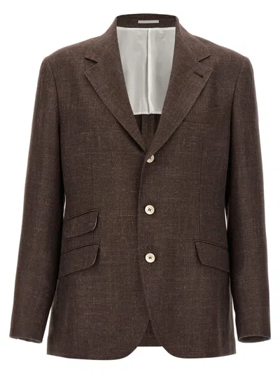 Brunello Cucinelli Deconstructed Blazer In Melange Wool In Brown