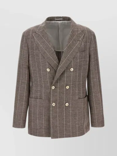Brunello Cucinelli Deconstructed Blazer With Striped Pattern And Button Detailing In Brown