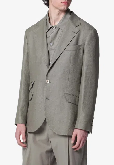 Brunello Cucinelli Deconstructed Cavallo Jacket In Khaki Silk Hopsack In Gray