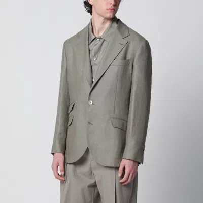 Brunello Cucinelli Deconstructed Cavallo Jacket In Khaki Silk Hopsack In Gray