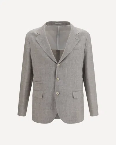 Brunello Cucinelli Deconstructed Linen And Wool Chevron Jacket In Gray