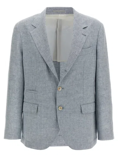Brunello Cucinelli Deconstructed Single-breasted Washed Linen Blazer In Blue