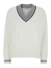 Brunello Cucinelli White T-shirt With V Neck And Monil Detail On The Collar In White