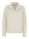 Brunello Cucinelli White Ribbed Knit Sweater With V Neck In Wool And Cashmere Blend Woman In White