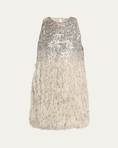Brunello Cucinelli Degrade Feather Sequined Fil Coupe Mini Dress In Multi