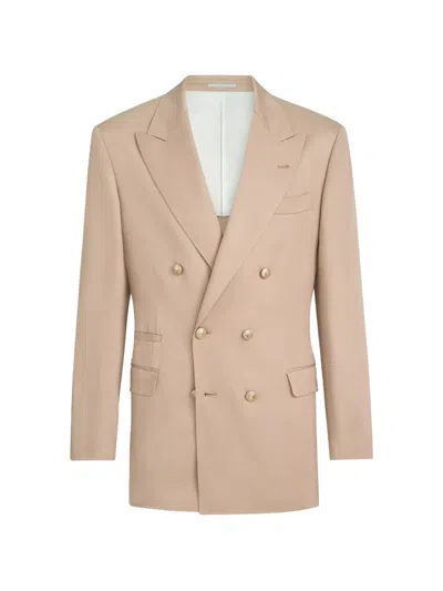 Brunello Cucinelli Double-breasted Silk And Linen-blend Twill Blazer In Neutral