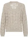 Brunello Cucinelli Delicate Open-knit V-neck Sweater In Neutral