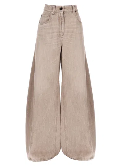 Brunello Cucinelli Denim Barrel Jeans In Brown