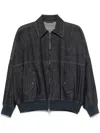 Brunello Cucinelli Denim-effect Twill Bomber Jacket With Shiny Zip In Blue