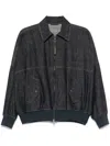 Brunello Cucinelli Denim-effect Twill Bomber Jacket With Shiny Zip In Blue
