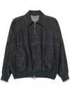 Brunello Cucinelli Denim-effect Twill Bomber Jacket With Shiny Zip In Blue