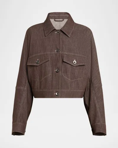 BRUNELLO CUCINELLI DENIM BUTTON FRONT CROPPED JACKET