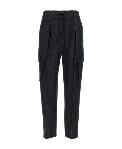 Brunello Cucinelli Denim Cargo Trousers In Black