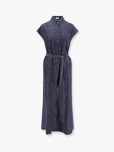 Brunello Cucinelli Denim Chemisier Long Dress In Blue