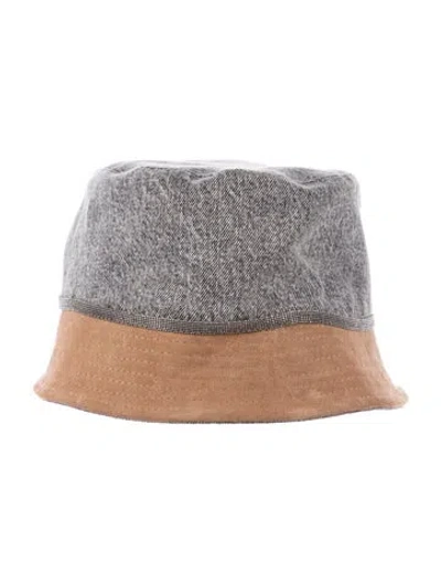 Pre-owned Brunello Cucinelli Denim Colorblock Bucket Hat In Gray