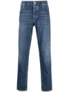 Brunello Cucinelli Light Blue Straight Leg Denim Jeans With Rolled Hem In Black