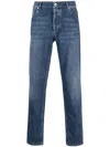 Brunello Cucinelli Light Blue Straight Leg Denim Jeans With Rolled Hem In Black