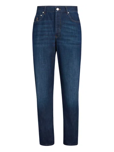 Brunello Cucinelli Relaxed-fit Denim Trousers With Rolled Cuffs In Blue