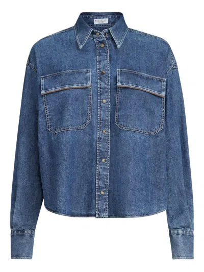 Brunello Cucinelli Denim Cotton Shirt In Blue