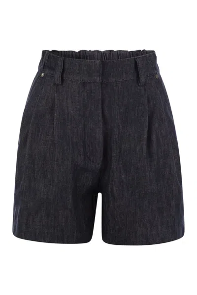 Brunello Cucinelli Denim Cotton Shorts In Blue