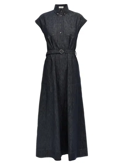 Brunello Cucinelli Denim Midi Shirt Dress In Blue