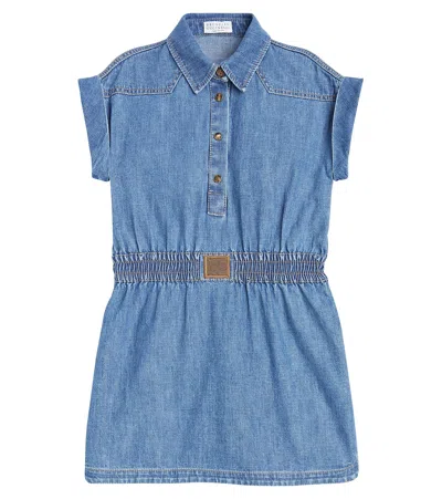 Brunello Cucinelli Kids' Denim Dress In Blue