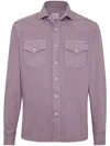 Brunello Cucinelli Man Shirt Antique Rose Size Xxl Cotton In Violet