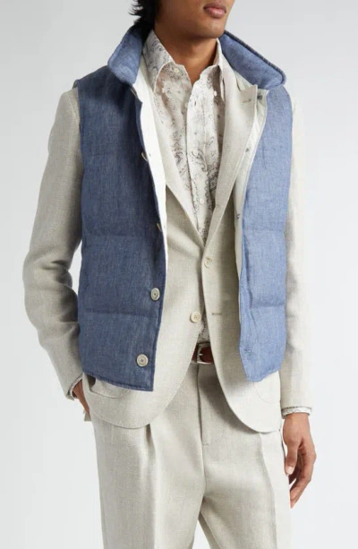 Brunello Cucinelli Padded Linen Gilet In Denim