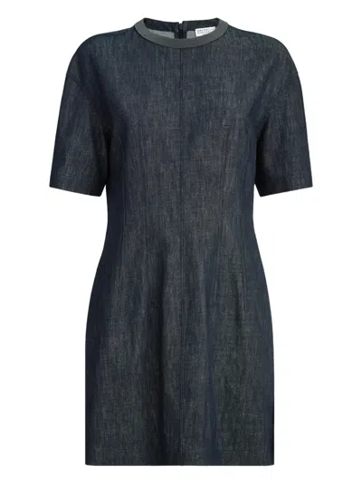 Brunello Cucinelli Denim-effect Mini Dress In Blue
