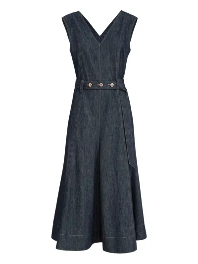 Brunello Cucinelli Denim-effect Sleeveless Midi Dress In Blue