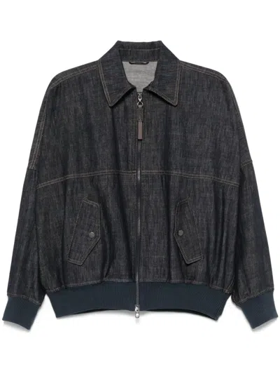 BRUNELLO CUCINELLI BRUNELLO CUCINELLI DENIM-EFFECT TWILL BOMBER JACKET WITH SHINY ZIP