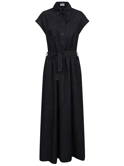 Brunello Cucinelli Denim-effect Twill Dress With Monili Detail