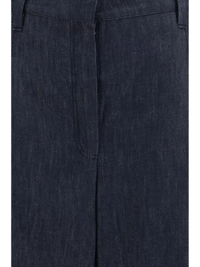 Brunello Cucinelli Denim Effect Twill Trousers In Animal Print