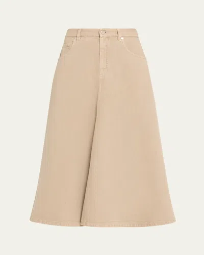 Brunello Cucinelli Denim Fit-&-flare Midi Skirt In Brown