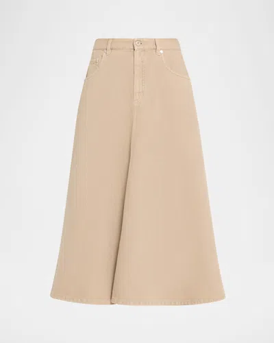 Brunello Cucinelli Denim Fit-&-flare Midi Skirt In Brown