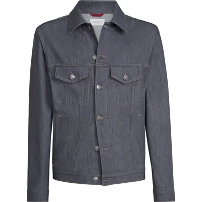 Brunello Cucinelli Chest-pocket Denim Jacket In Gray