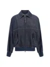 Brunello Cucinelli Denim-effect Twill Bomber Jacket With Shiny Zip In Blu