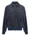 Brunello Cucinelli Denim-effect Twill Bomber Jacket With Shiny Zip In Blue