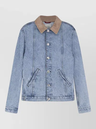 Brunello Cucinelli Denim Jacket Suede Collar Long Sleeves In Blue