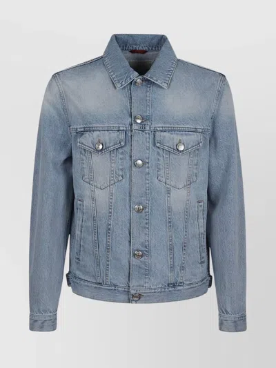 Brunello Cucinelli Denim Jacket With Multiple Pockets In Blue