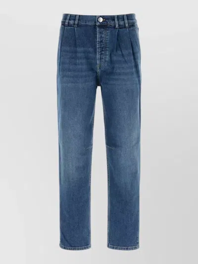 Brunello Cucinelli Denim Jeans Front Pleats Belt Loops Pockets In Blue