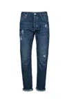 Brunello Cucinelli Men Worn-out Pants In Blue
