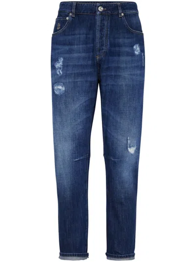 Brunello Cucinelli Denim Jeans With Tears In Blue