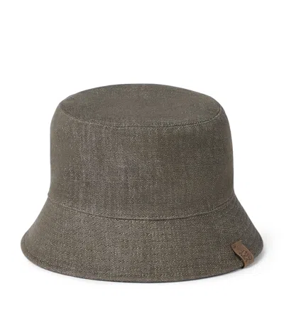 Brunello Cucinelli Denim Logo Bucket Hat In Green