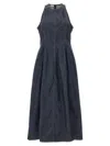 Brunello Cucinelli Glossy Denim Structured Midi Dress With Contrast Stitching