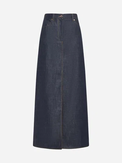 Brunello Cucinelli Denim Long Skirt In Blue
