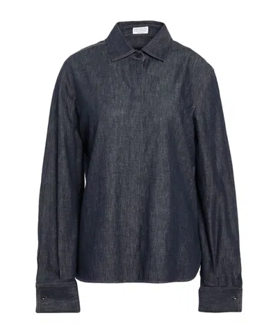 Brunello Cucinelli Denim Long Sleeve Shirt In Blue