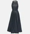 Brunello Cucinelli Glossy Denim Structured Midi Dress With Contrast Stitching In Blue