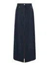 BRUNELLO CUCINELLI MAXI BLUE SKIRT WITH CONTRASTING STITCHING IN COTTON DENIM WOMAN