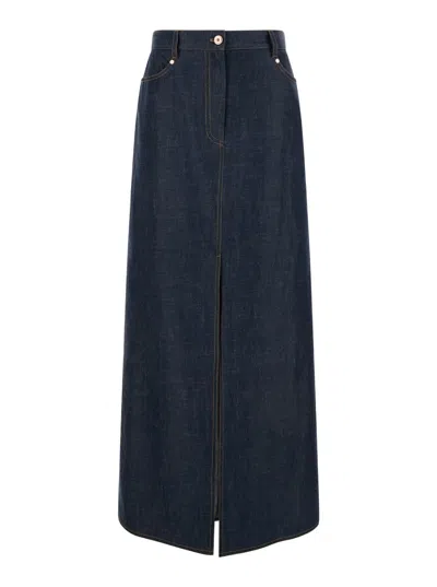 Brunello Cucinelli Denim Maxi Skirt In Blu
